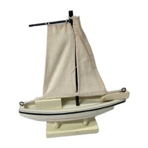 Handmade Wooden Sailboat Model Nautical Beach Desk Shelf Decor Primitive